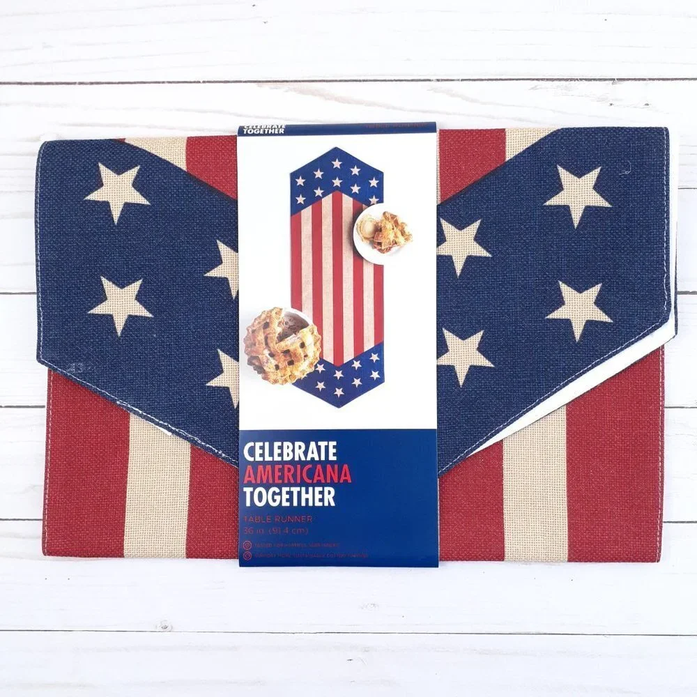 Table Runner Americana Flag Print 13x36 Burlap